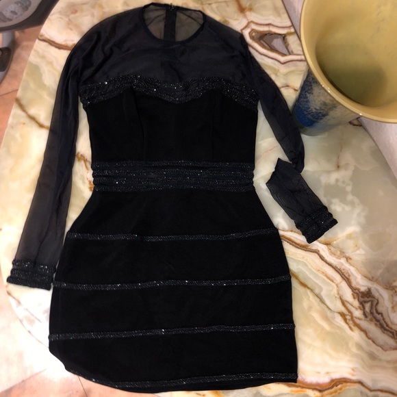 TADASHI black sheer long sleeve dress size L - Picture 5 of 6